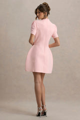Carabella | Pink High-Neck Short-Sleeve Mini Dress