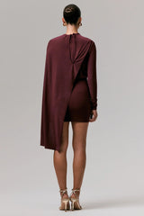 Celeste | Burgundy Long-Sleeve Mini Dress With Cape Sleeve