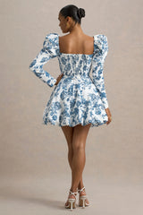 Peony | Blue Porcelain Print Sweetheart Mini Dress