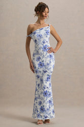 Lita | Blue Floral Twisted Asymmetric Maxi Dress