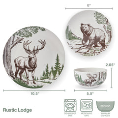 Rustic Lodge 12 Piece Dinnerware Set, Service for 4