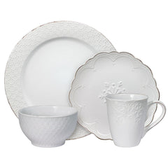 French Lace White 16 Piece Dinnerware Set Service for 4