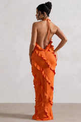 Full On | Orange V-Neck Ruffle Maxi Dress
