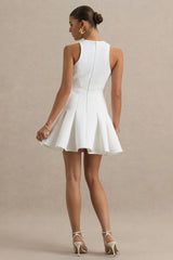 Leilani | White Round-Neck Mini Skater Dress