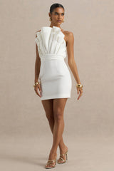 Pastoral | White Ruffled Asymmetric-Neck Mini Dress