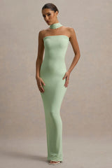 Nobu | Light Green Bandeau Maxi Dress With Halter-Collar