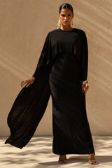 Belinda | Black Draped Maxi Dress With Cape Sleeves