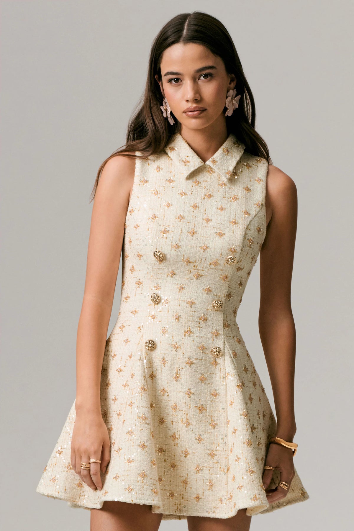 Little Star | Cream Embellished Boucle Tailored Mini Dress