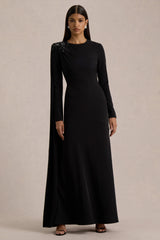 Reese | Black High-Neck Maxi Dress With Embellished Detail and Sash