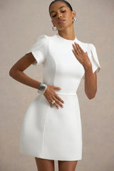 Carabella | White High-Neck Short-Sleeve Mini Dress