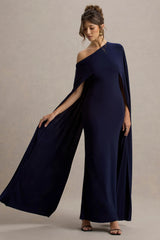 Florentina | Navy One-Shoulder Cape Maxi Dress