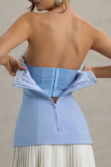 Autumn | Powder Blue Bandeau Mini Dress With Pleats