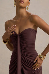 Ali | Warm Brown Sweetheart Ruched Wrap Maxi Dress