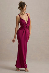 Santez | Dark Cherry Twisted Plunge-Neck Maxi Dress