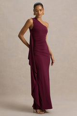 Adelina | Burgundy One-Shoulder Maxi Dress With Drape