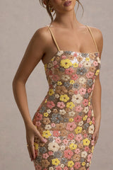 Vitora | Pastel Floral Print Embellished Sequin Square-Neck Maxi Dress