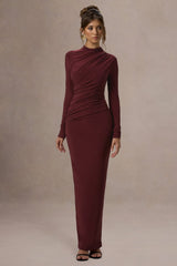 Hespera | Port High-Neck Long-Sleeve Gathered Maxi Dress