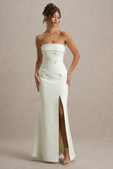Lucia | Cream Bandeau Tailored Maxi Dress With Split