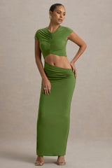Pia | Green Short-Sleeve Maxi Dress With Cut-Out
