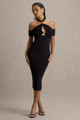 Selvina | Black Cut-Out Halter-Neck Midi Dress
