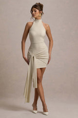 Orinthia | Champagne High-Neck Mini Dress With Wrap Detail