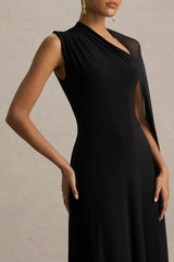Selena | Black High-Neck Maxi Dress With Cut-Out And Cape Sleeve Detail