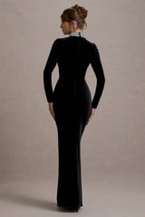 Love Lost | Black Velvet Embellished Twist Maxi Dress