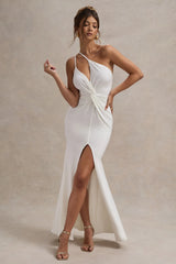 Neroli | White Strapless Asymmetric Twisted Maxi Dress