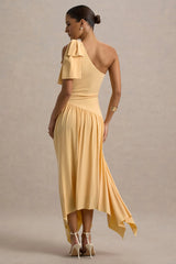 Lotus Love | Orange One-Shoulder Hanky-Hem Maxi Dress With Bow