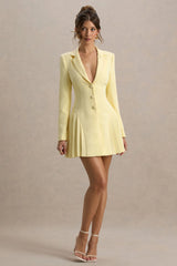 Blossoming | Lemon Plunge-Neck Tailored Mini Dress With Pleating