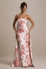 Lywenn | Pink Porcelain Print Bandeau Maxi Dress With Cape