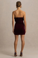 Polly | Burgundy Velvet Ruffled Strapless Mini Dress