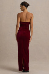 Illusion | Burgundy Velvet Bandeau Maxi Dress With Bow Detail