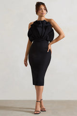 Oria | Black Ruffled Strapless Midi Dress