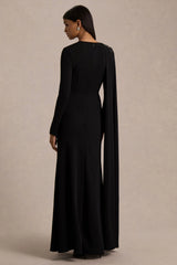 Reese | Black High-Neck Maxi Dress With Embellished Detail and Sash