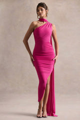 Icon | Dark Pink One Shoulder Cut-Out Maxi Dress With Scarf