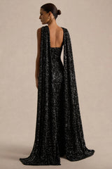 Renelle | Black Sequin Halter Neck Maxi Dress