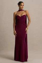 Leila | Burgundy Sweetheart Maxi Dress With Scarf