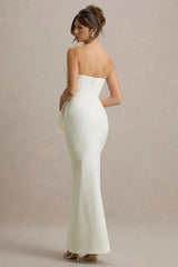Dreamy Whispers | Cream Strapless Ruffle Split Maxi Dress