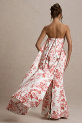 Lywenn | Pink Porcelain Print Bandeau Maxi Dress With Cape