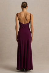 Gabbie | Burgundy Cowl-Neck Maxi Dress With Mesh Back Detail