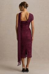 Secret | Burgundy Bandeau Lace Midi Dress With Scarf Detail