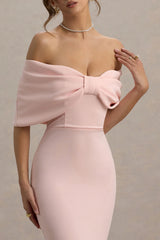 Bayshore | Pink Bow Bardot Midi Dress