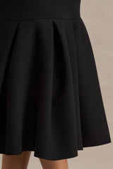 Liberty | Black High Neck Mermaid Midi Dress With Ruffling Detail