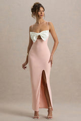 Emmalou | Pink & White Strappy Split Maxi Dress With Bow