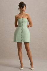 Anniston | Light Green Bandeau Tailored Button Mini Dress