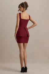 Maci | Berry Tailored Square-Neck Mini Dress