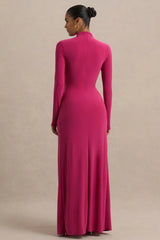 Hourglass | Hot Pink Long-Sleeve Twisted Maxi Dress With Split
