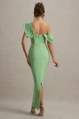 Angelina | Green Draped Shoulder Maxi Dress