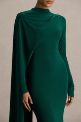 Always | Bottle Green High-Neck Maxi Dress With Cape Sleeve Detail